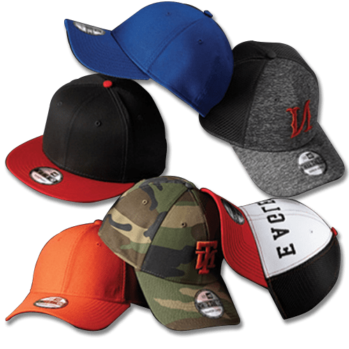 six decorated caps